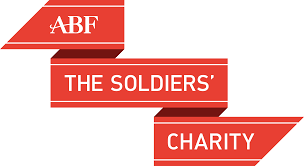 The ABF The Soldiers' Charity logo features a red ribbon design with bold white text displaying the organization's name. The ribbon is styled to create a sense of movement and support, symbolizing the charity's mission to assist soldiers and their families.